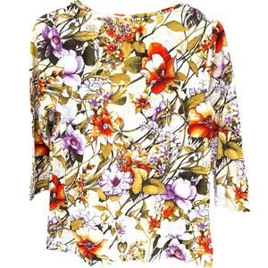 Chico’s Cotton-Blend Slub Tee in floral size Smalll